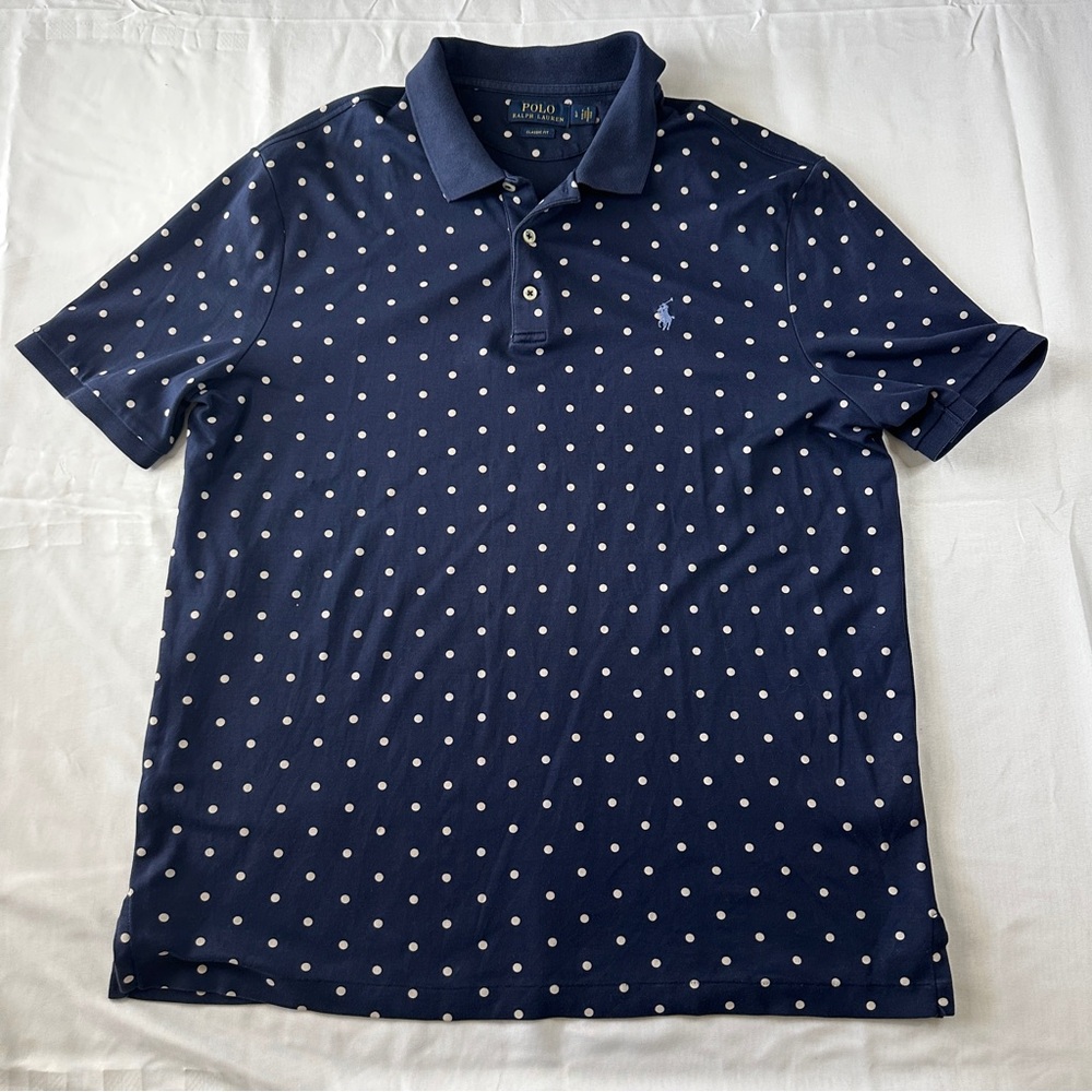 Polo By Ralph Lauren | Navy W/ Polka Dots S/S Shirt | Size L | 100% Cotton | 373